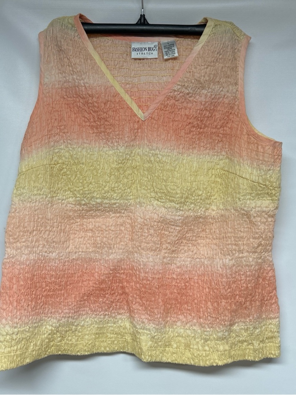 Fashion Bug Peach and Yellow Crinkle V-Neck Tank Top